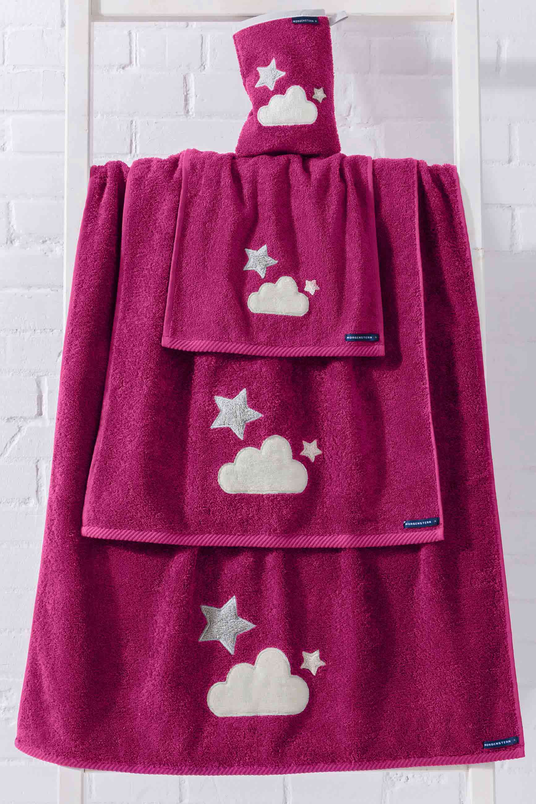 Kinderhandtuch Serie Wolken und Sterne, Morgenstern, Baumwolle, brombeere Kinderhandtuch Serie Wolken und Sterne, Morgenstern, Baumwolle, brombeere