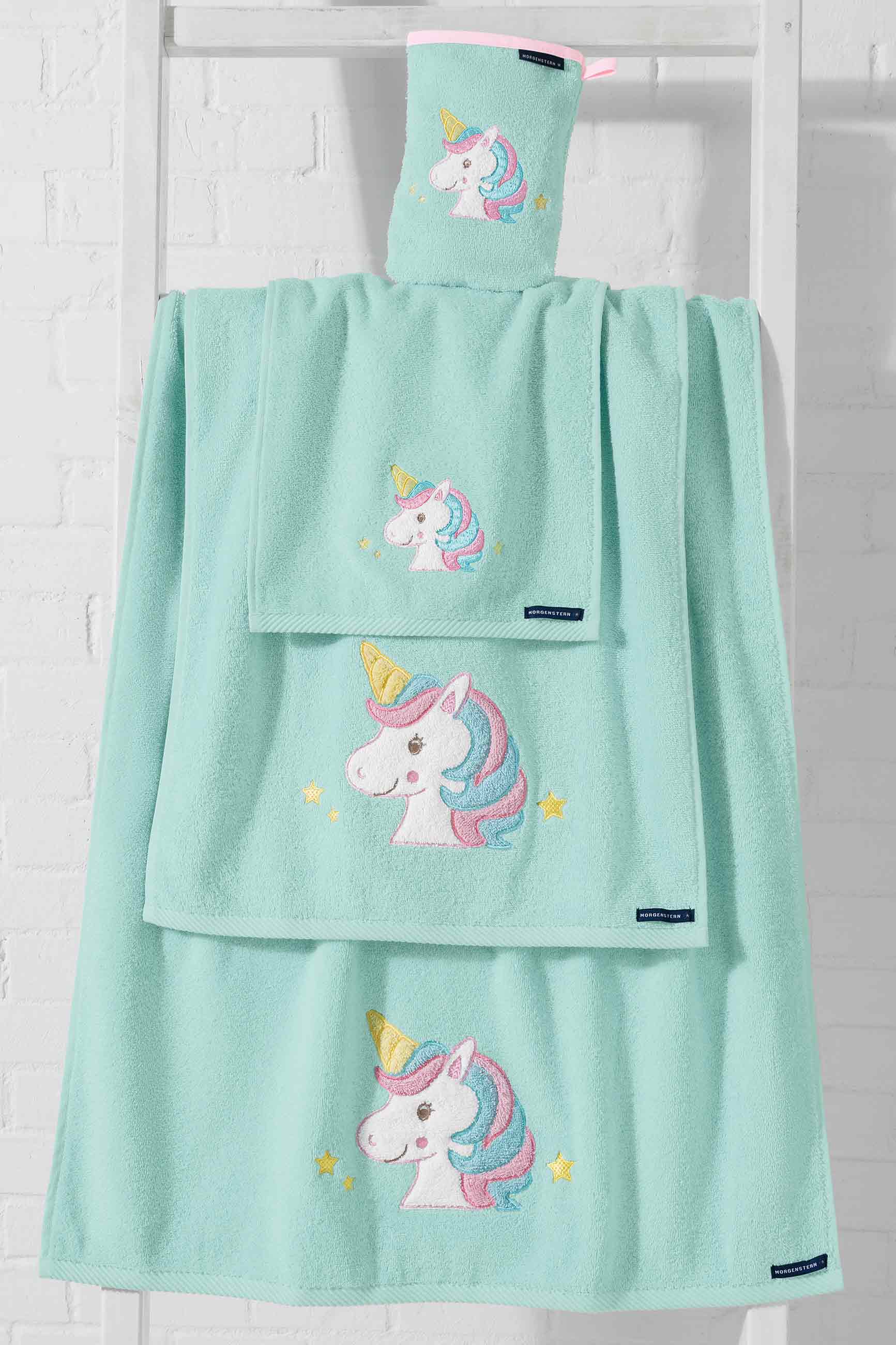 Morgenstern Kinderfrottier, reine Baumwolle, Einhorn, türkis Morgenstern Kinderfrottier, reine Baumwolle, Einhorn, türkis