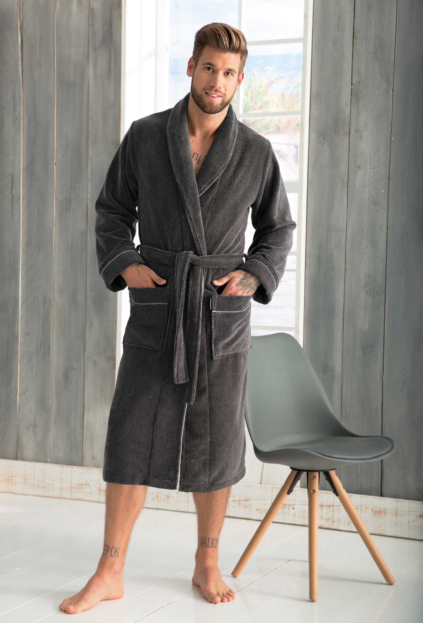 Morgenstern Bademantel Herren Schalkragen, Baumwolle und Microfaser, Alex, anthrazit melange Morgenstern Bademantel Herren Schalkragen, Baumwolle und Microfaser, Alex, anthrazit melange