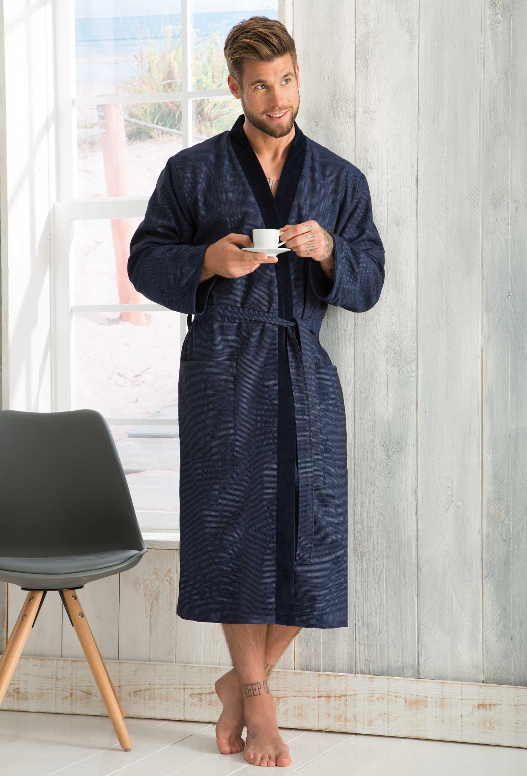 Morgenstern Bademantel Herren Kimono, mit Futter, Emil, marineblau Morgenstern Bademantel Herren Kimono, mit Futter, Emil, marineblau