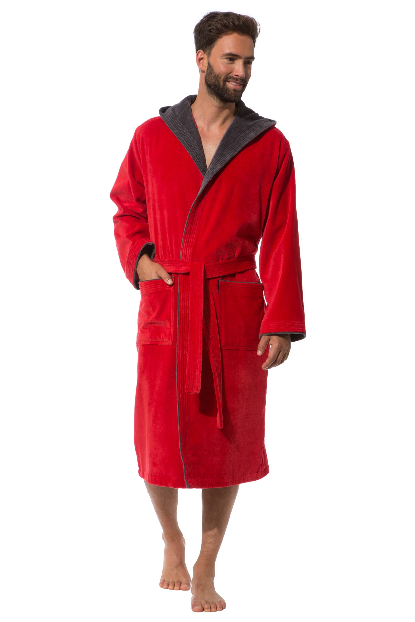Morgenstern Bademantel Herren Kapuze, Baumwolle, Velours, Finn, rot Morgenstern Bademantel Herren Kapuze, Baumwolle, Velours, Finn, rot