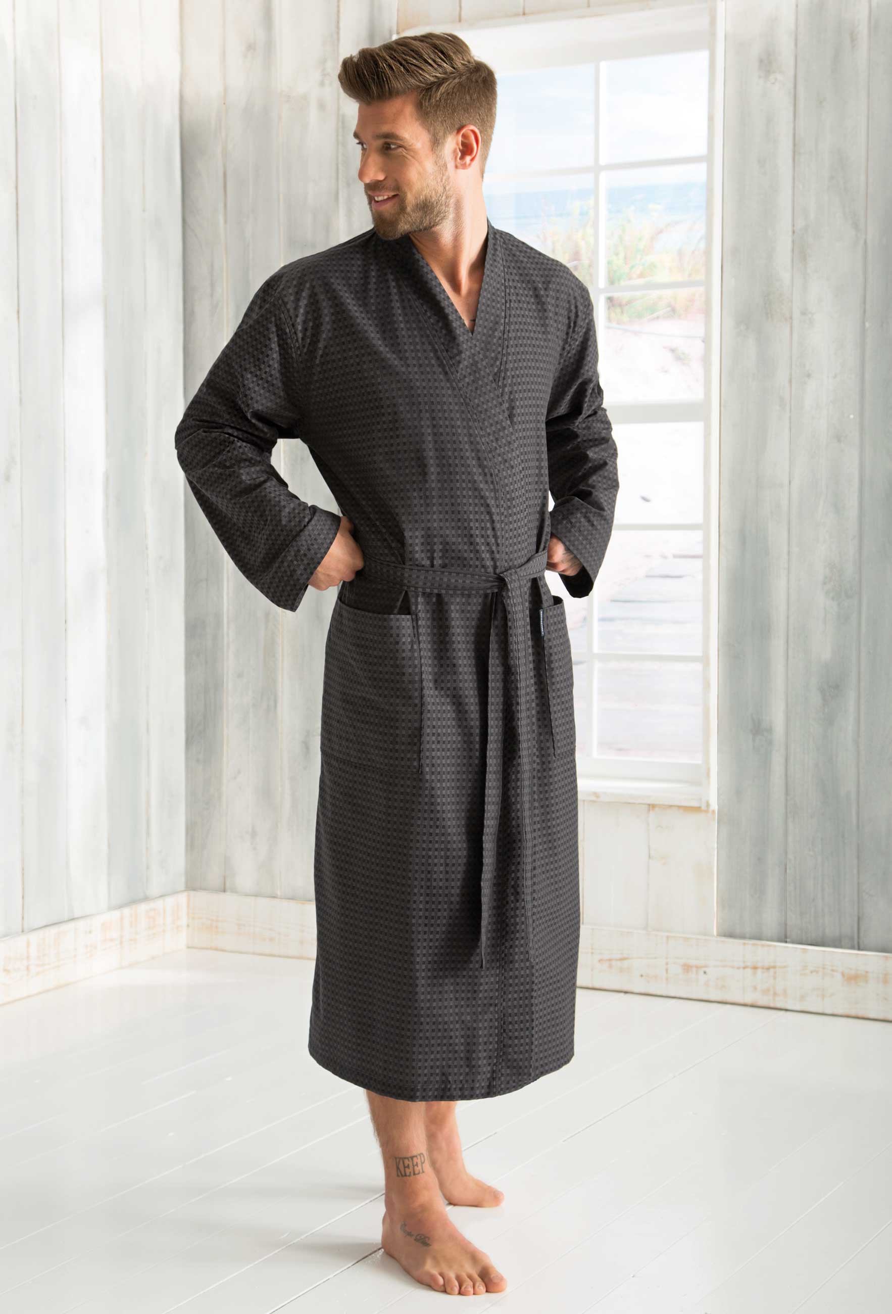 Morgenstern Reisemantel Herren Kimono, Baumwolle, Leon, anthrazit Morgenstern Reisemantel Herren Kimono, Baumwolle, Leon, anthrazit