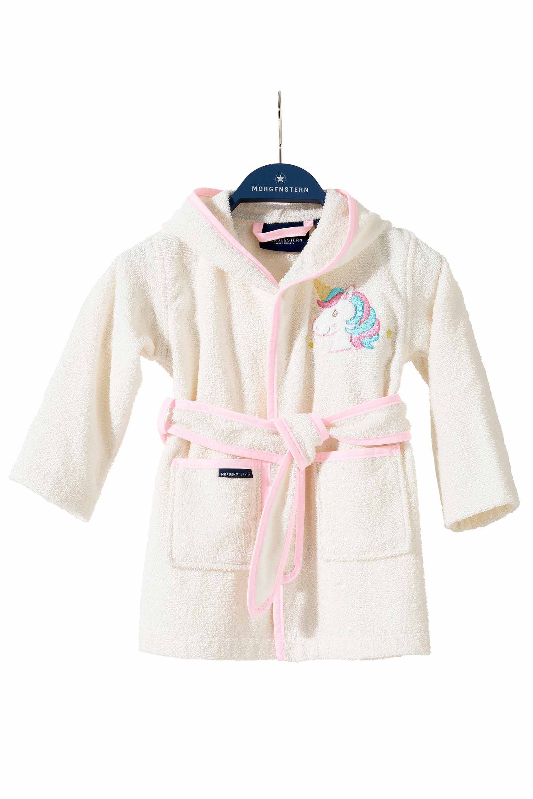 Morgenstern Kinderbademantel mit Kapuze, reine Baumwolle, Einhorn, creme Morgenstern Kinderbademantel mit Kapuze, reine Baumwolle, Einhorn, creme