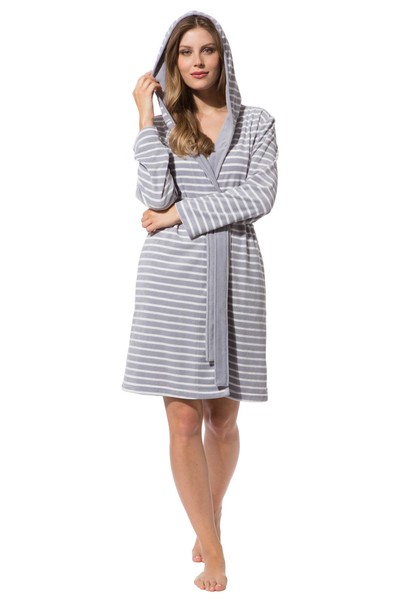 bademantel damen grau weiß