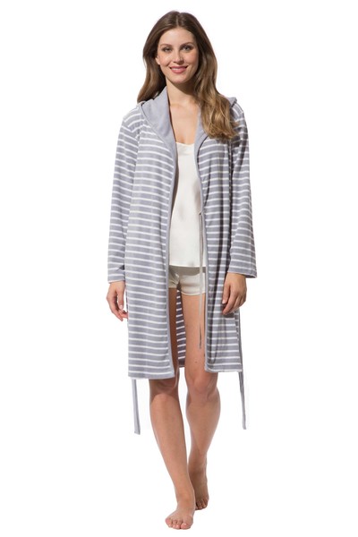bademantel damen grau weiß