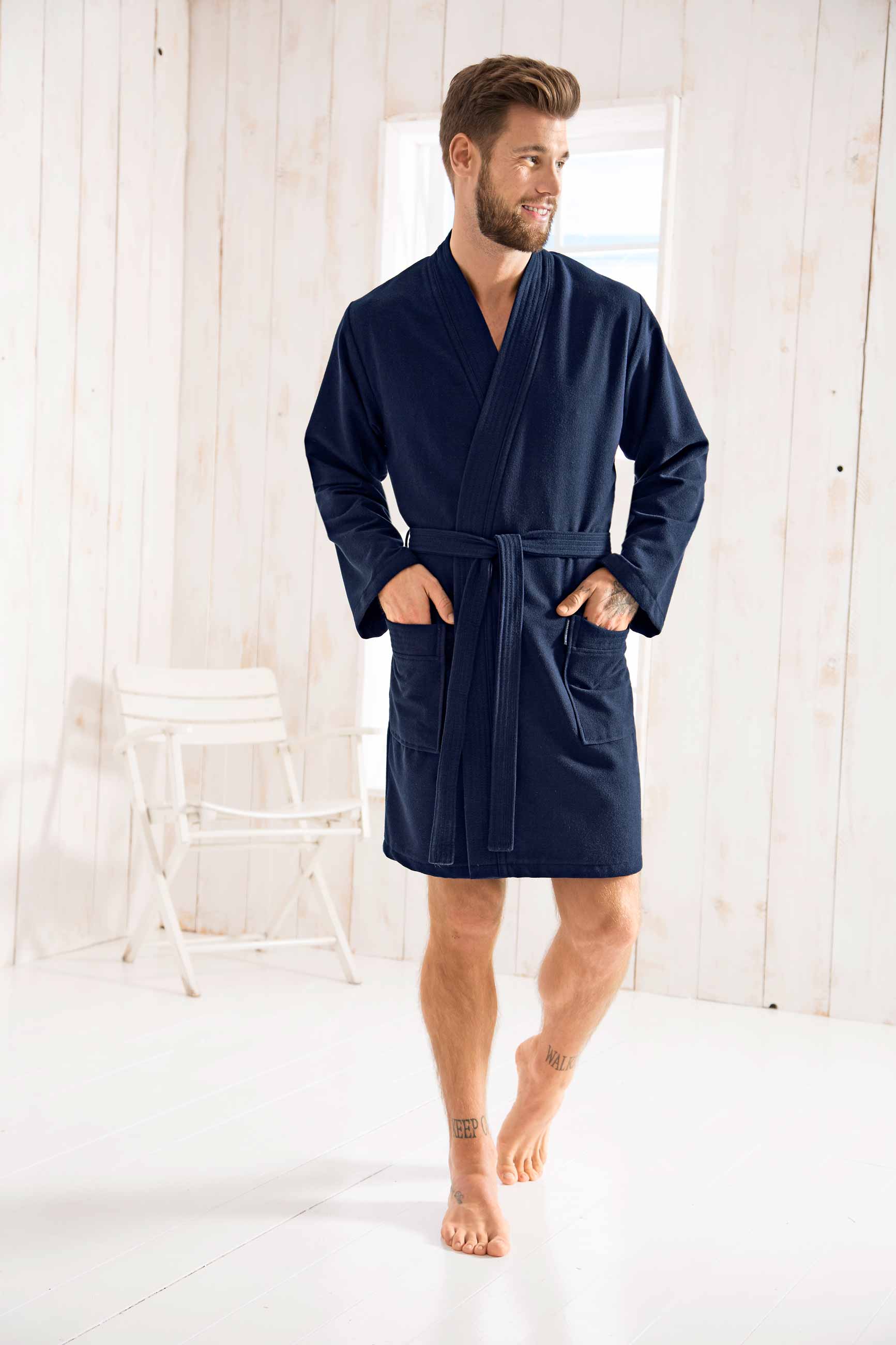 Morgenstern Bademantel Herren Kimono, leicht, Skylight, Leif, nachtblau Morgenstern Bademantel Herren Kimono, leicht, Skylight, Leif, nachtblau