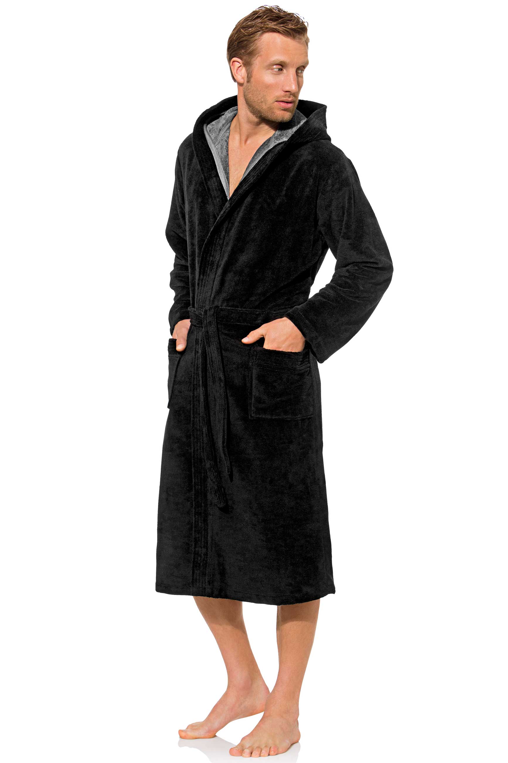 Morgenstern Bademantel Herren Kapuze, Multifaser, Marc, schwarz Morgenstern Bademantel Herren Kapuze, Multifaser, Marc, schwarz
