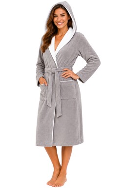 Morgenstern Bademantel Damen Kapuze, Baumwolle Velours, Leonie, taupe