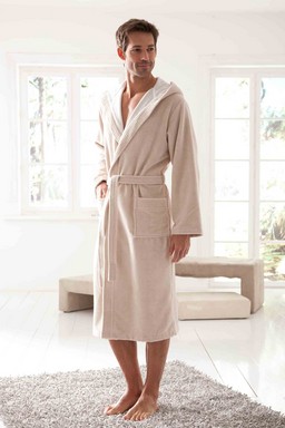 Morgenstern Bademantel Herren Kapuze, Multifaser, Marc, sand