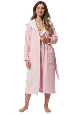 Morgenstern Bademantel Damen Kapuze, Baumwolle Velours, Leonie, rosa