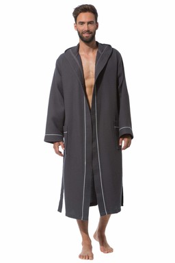 Morgenstern Bademantel Herren Kapuze, Waffelpique, Ben, anthrazit