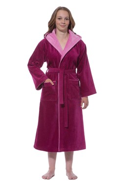 Morgenstern Bademantel Mädchen Kapuze, Velours, Liz, fuchsia