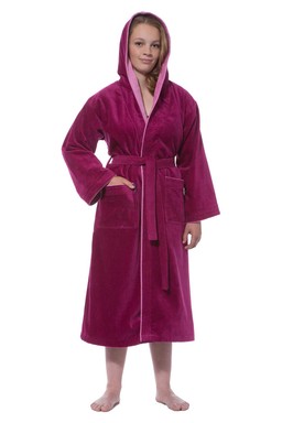 Morgenstern Bademantel Mädchen Kapuze, Velours, Liz, fuchsia