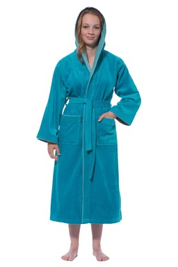 Morgenstern Bademantel Mädchen Kapuze, Velours, Liz, petrol