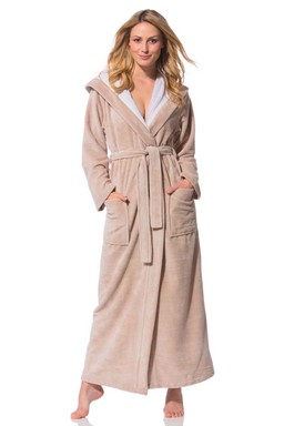 Morgenstern Bademantel Damen Kapuze, Multifaser, extra lang, Geena, sand