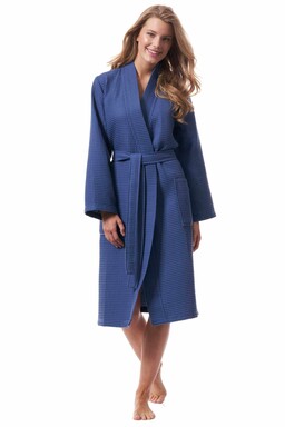 Morgenstern Kimono Bademantel Damen, Pikee, Paula, blau