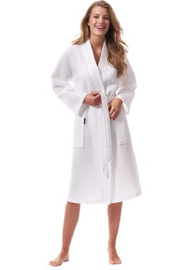 Morgenstern Kimono Bademantel Damen, Pikee, Paula, weiß