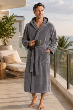 Morgenstern Bademantel Herren Kapuze, Frottee, Cadiz, dunkelgrau