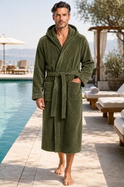 Morgenstern Bademantel Herren Kapuze, Frottee, Cadiz, grün
