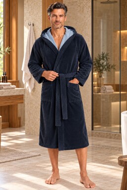 Morgenstern Bademantel Herren Kapuze, Multifaser, Marc, marineblau