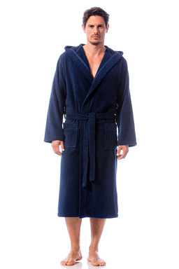 Morgenstern Bademantel Herren Kapuze, Frottee, Salamanca, marine