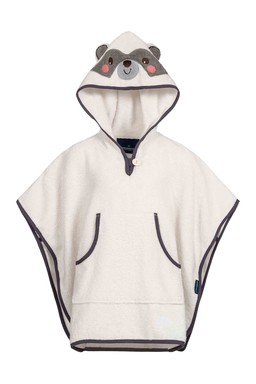 Morgenstern Badeponcho Kinder Microfaser Beige mit Kapuze und Schafstickerei