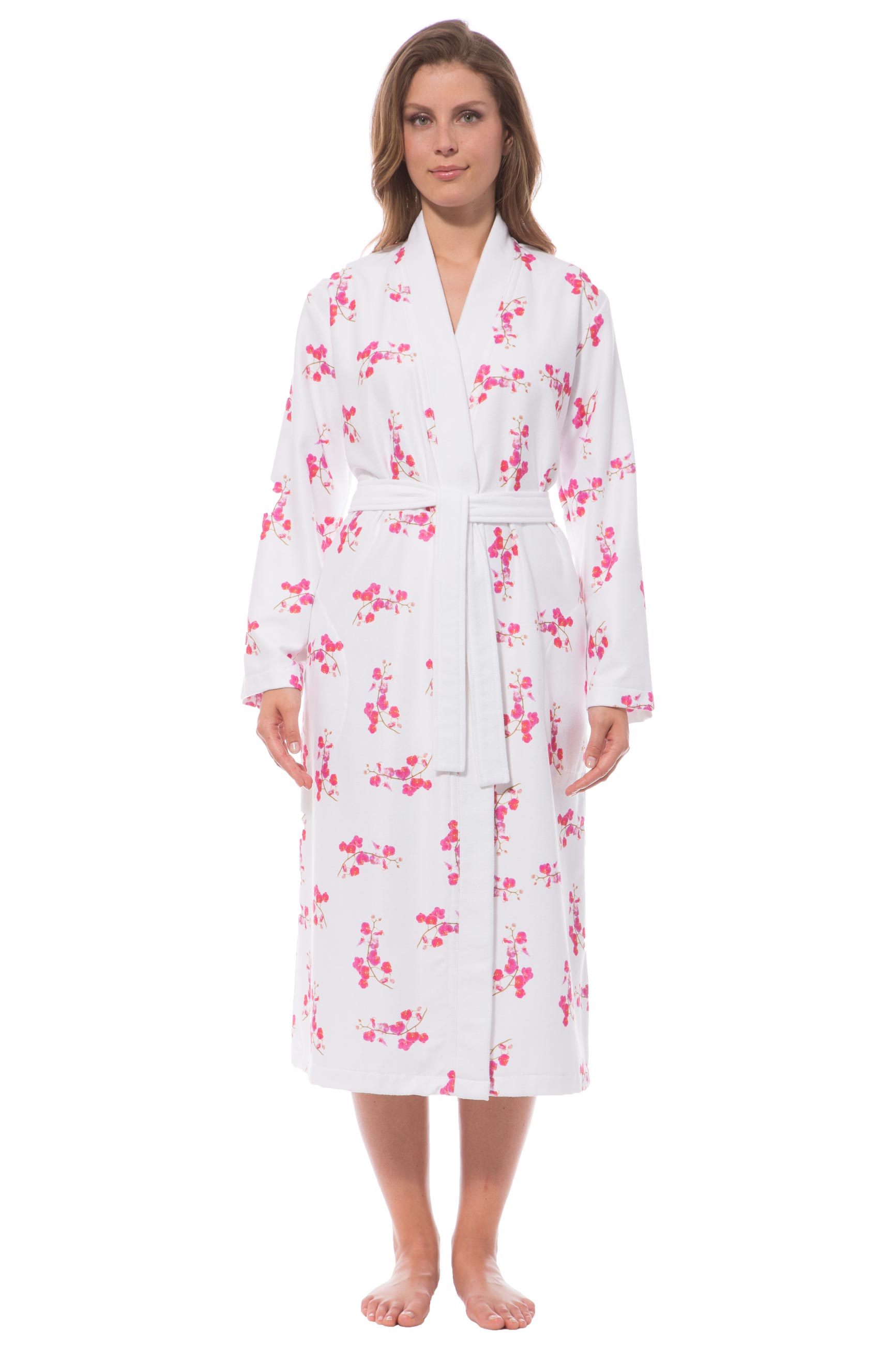 Morgenstern Damen Bademantel Kimono, Skylight leicht, Orchidee, weiß-rosa Morgenstern Damen Bademantel Kimono, Skylight leicht, Orchidee, weiß-rosa