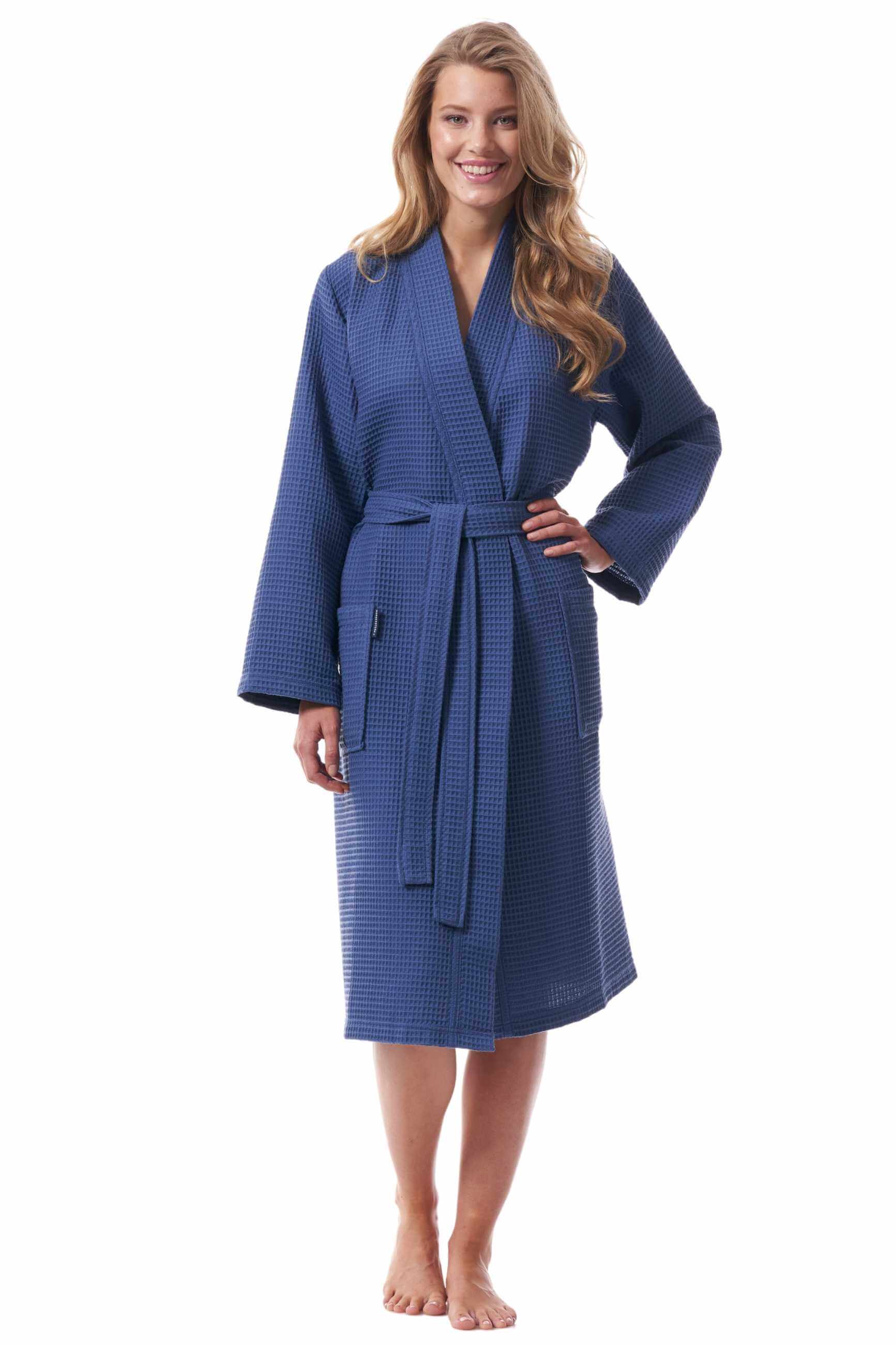 Morgenstern Kimono Bio-Bademantel Damen, Pikee, Paula, blau Morgenstern Kimono Bio-Bademantel Damen, Pikee, Paula, blau