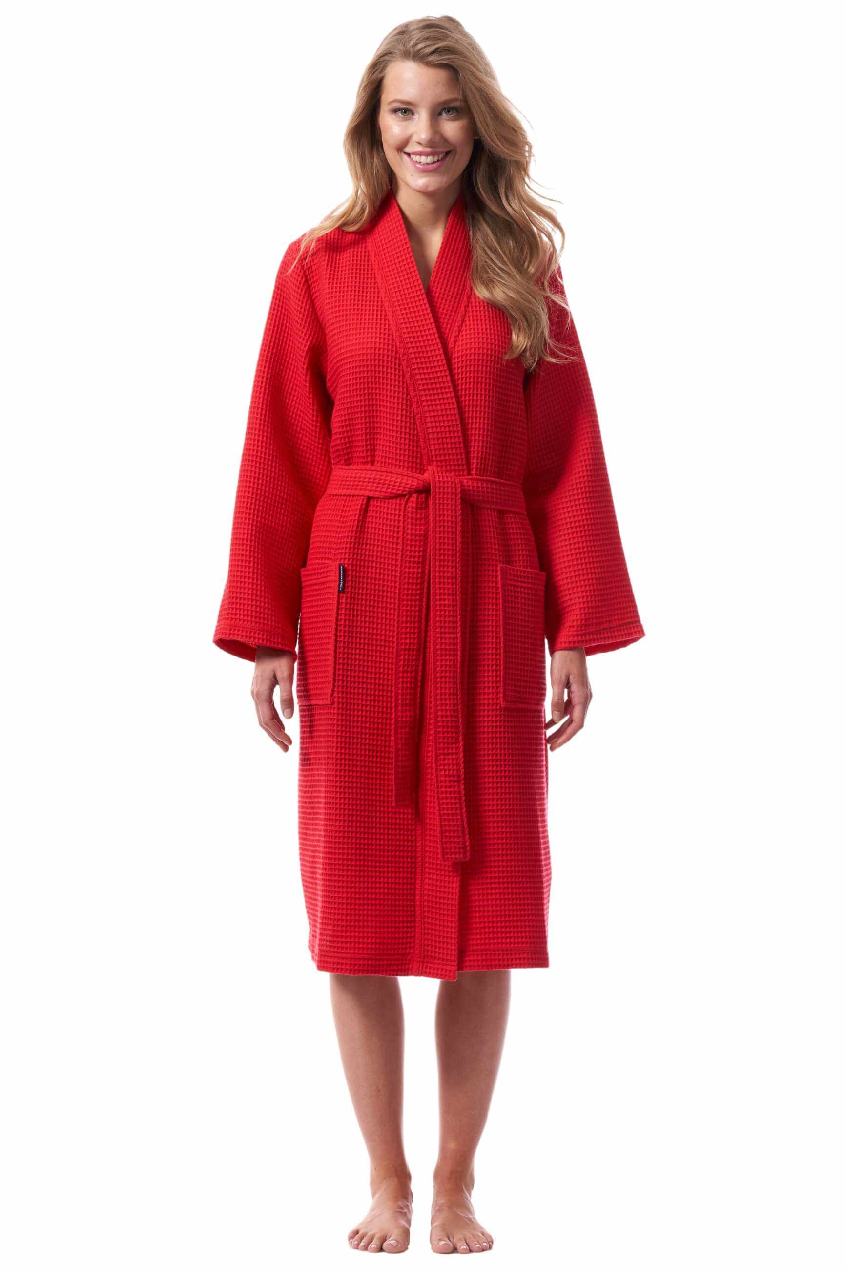 Morgenstern Kimono Bio-Bademantel Damen, Pikee, Paula, rot Morgenstern Kimono Bio-Bademantel Damen, Pikee, Paula, rot