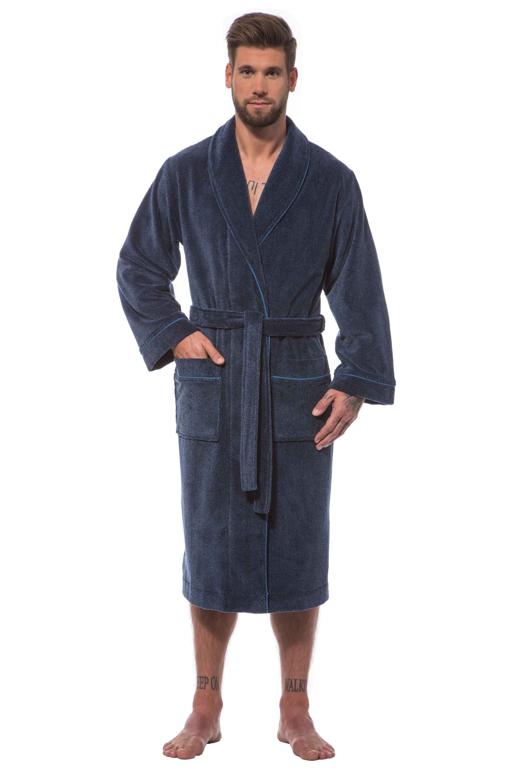 Morgenstern Bademantel Herren Schalkragen, Baumwolle und Microfaser, Alex, marineblau melange Morgenstern Bademantel Herren Schalkragen, Baumwolle und Microfaser, Alex, marineblau melange
