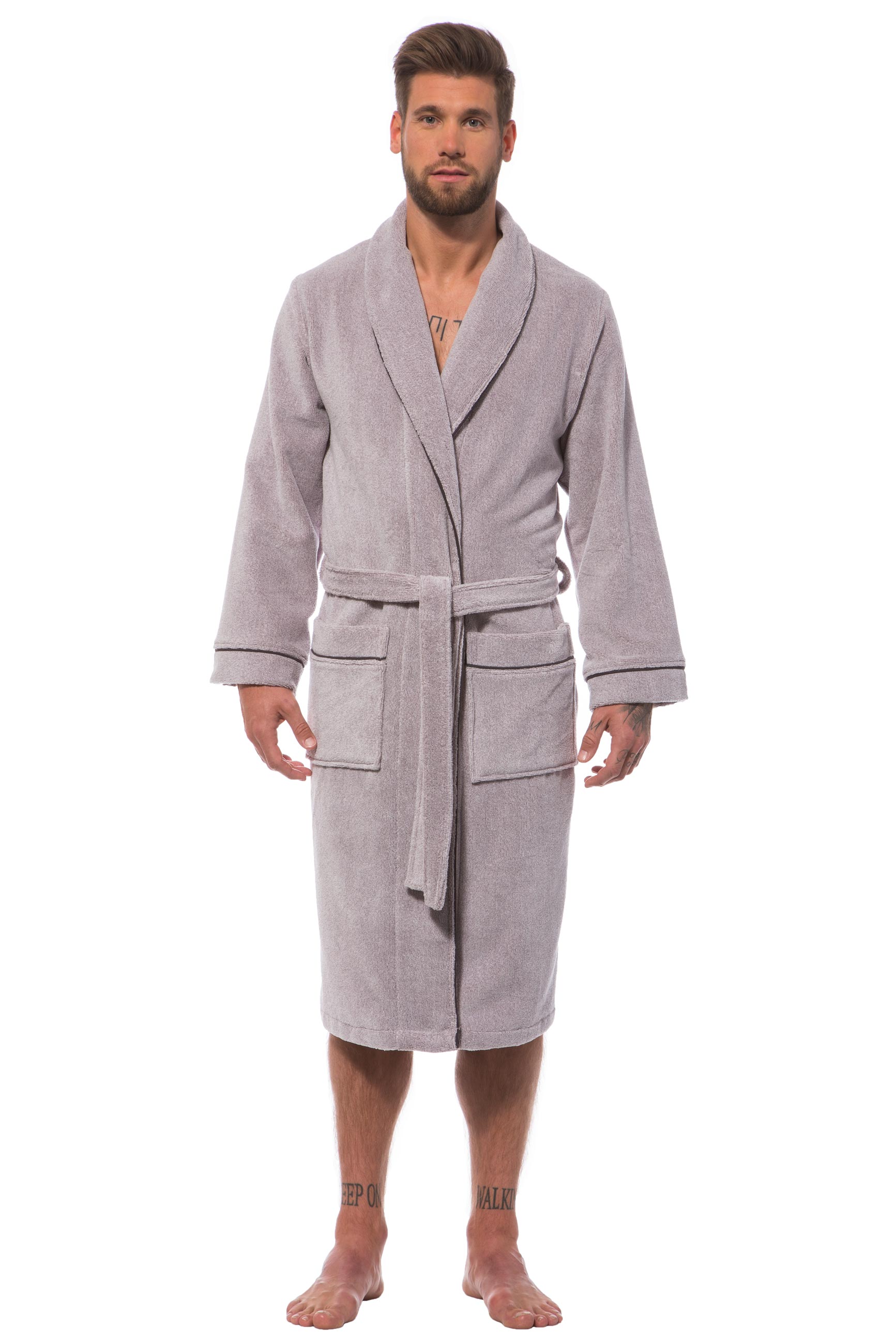 Morgenstern Bademantel Herren Schalkragen, Baumwolle und Microfaser, Alex, grau melange Morgenstern Bademantel Herren Schalkragen, Baumwolle und Microfaser, Alex, grau melange