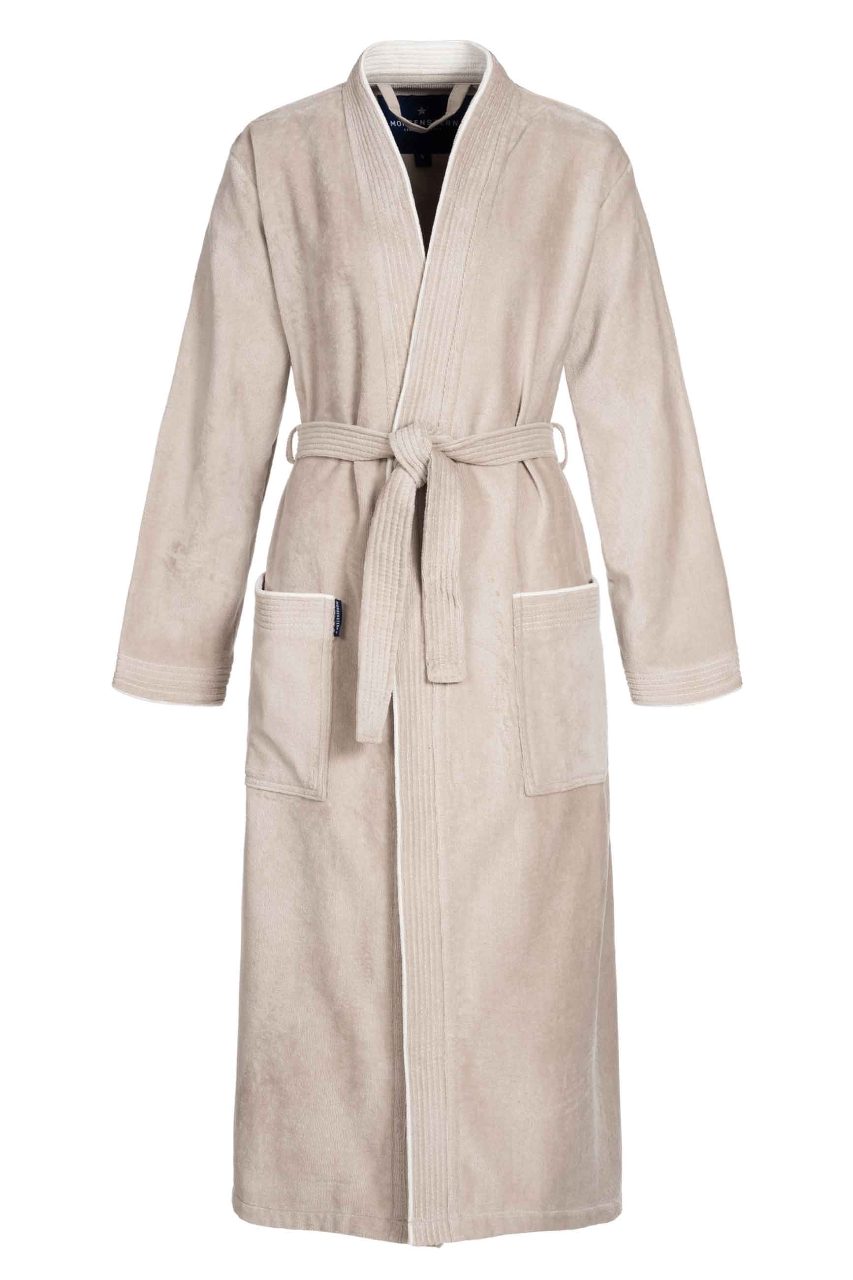 Morgenstern Bio Bademantel Damen Kimono, Bio Baumwolle Velours, Lotte, sand Morgenstern Bio Bademantel Damen Kimono, Bio Baumwolle Velours, Lotte, sand