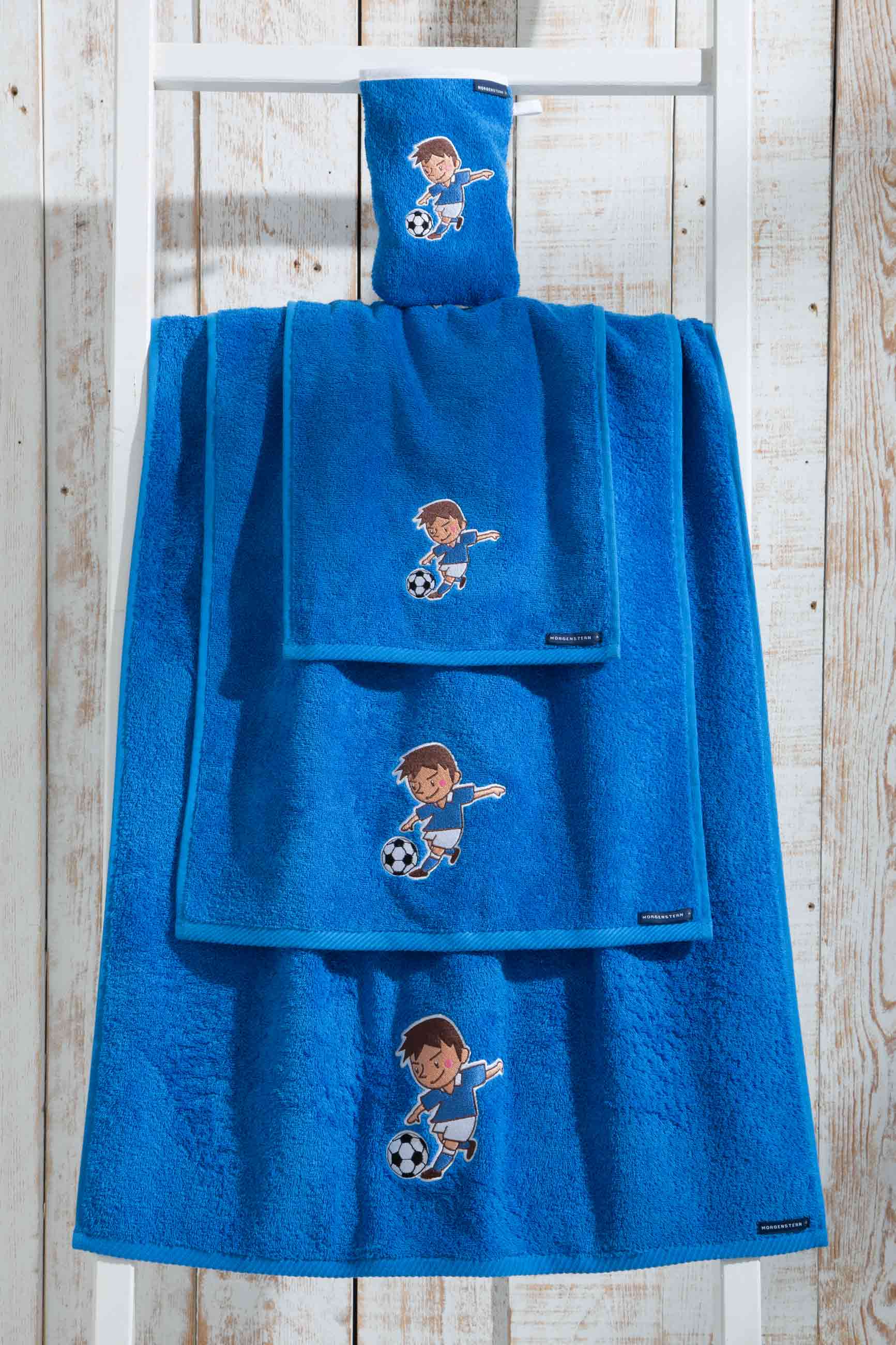 Morgenstern Kinderfrottier, Bio Baumwolle, Fussball, blau Morgenstern Kinderfrottier, Bio Baumwolle, Fussball, blau