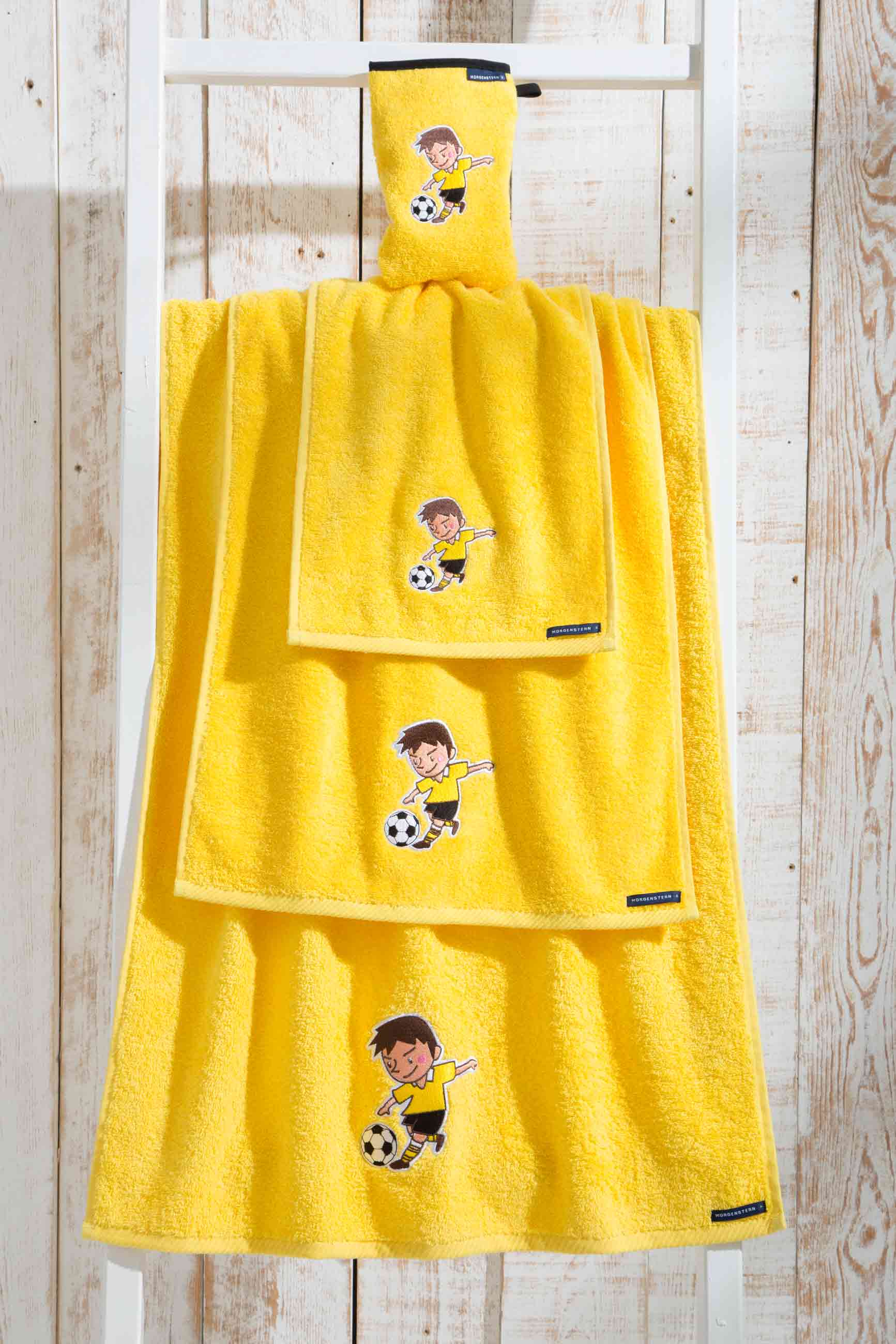 Morgenstern Kinderfrottier, reine Baumwolle, Fussball, gelb Morgenstern Kinderfrottier, reine Baumwolle, Fussball, gelb