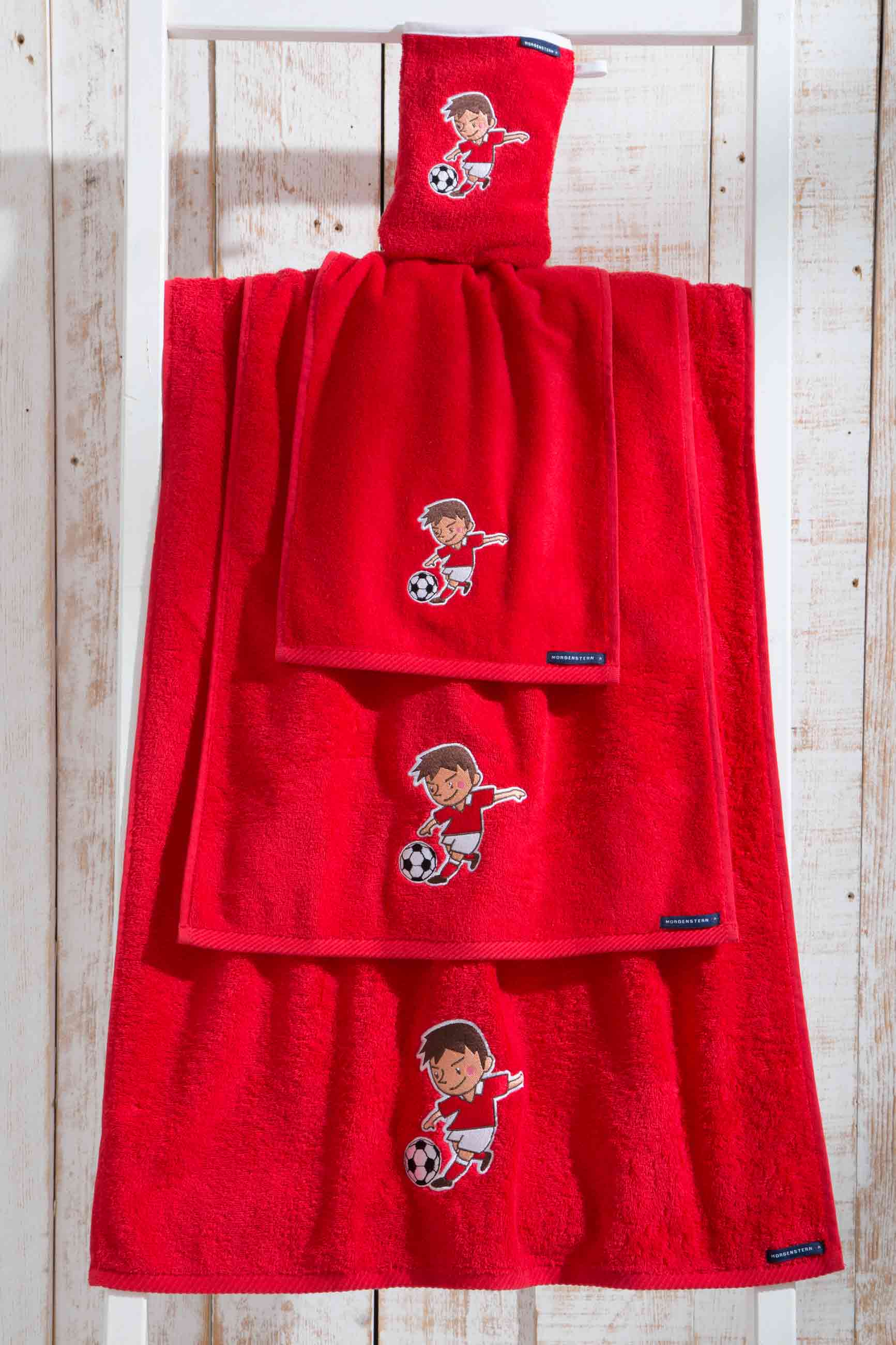 Morgenstern Kinderfrottier, reine Baumwolle, Fussball, rot Morgenstern Kinderfrottier, reine Baumwolle, Fussball, rot