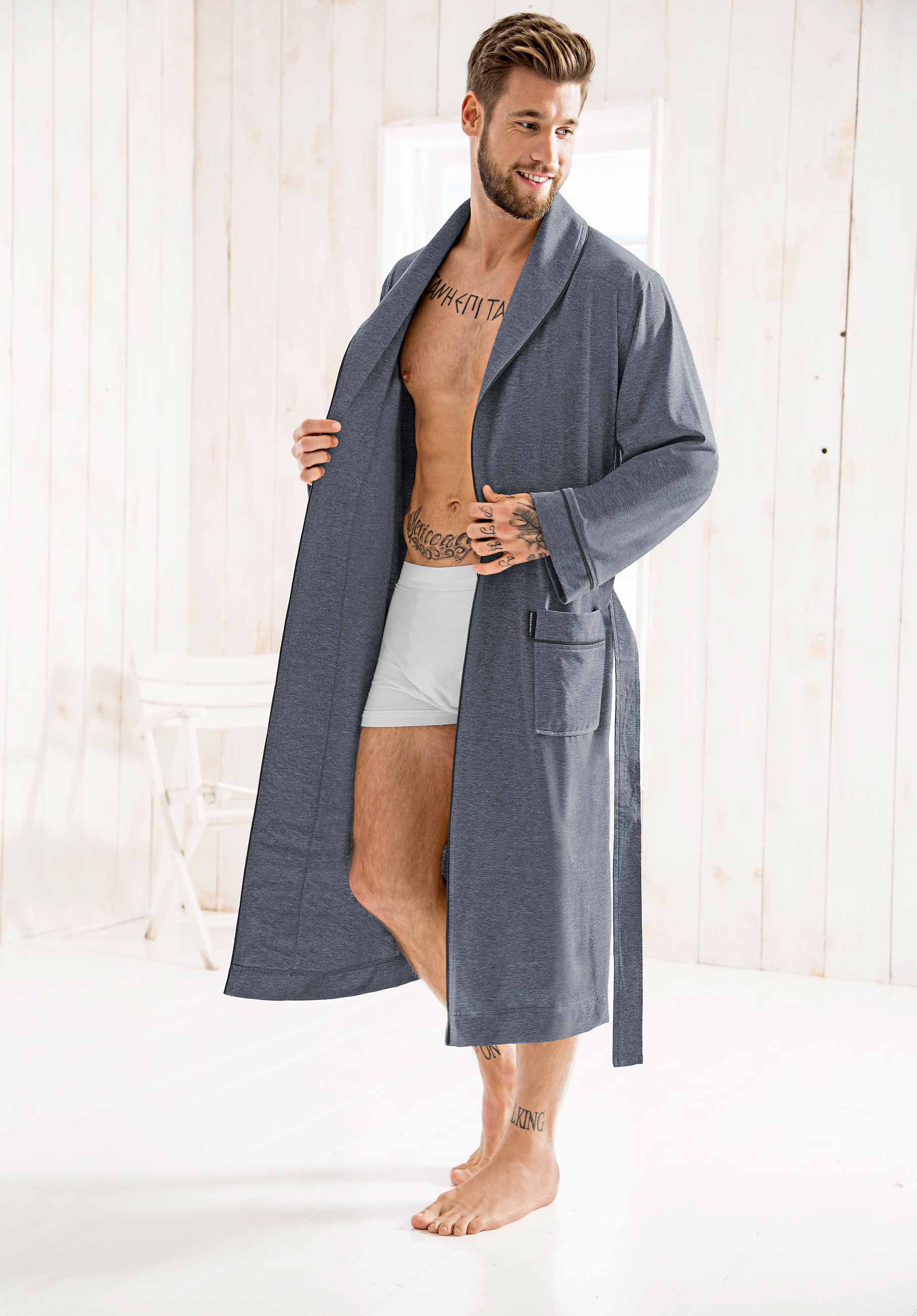 Morgenstern Bademantel Herren Schalkragen, Jersey, Oliver, marineblau Morgenstern Bademantel Herren Schalkragen, Jersey, Oliver, marineblau