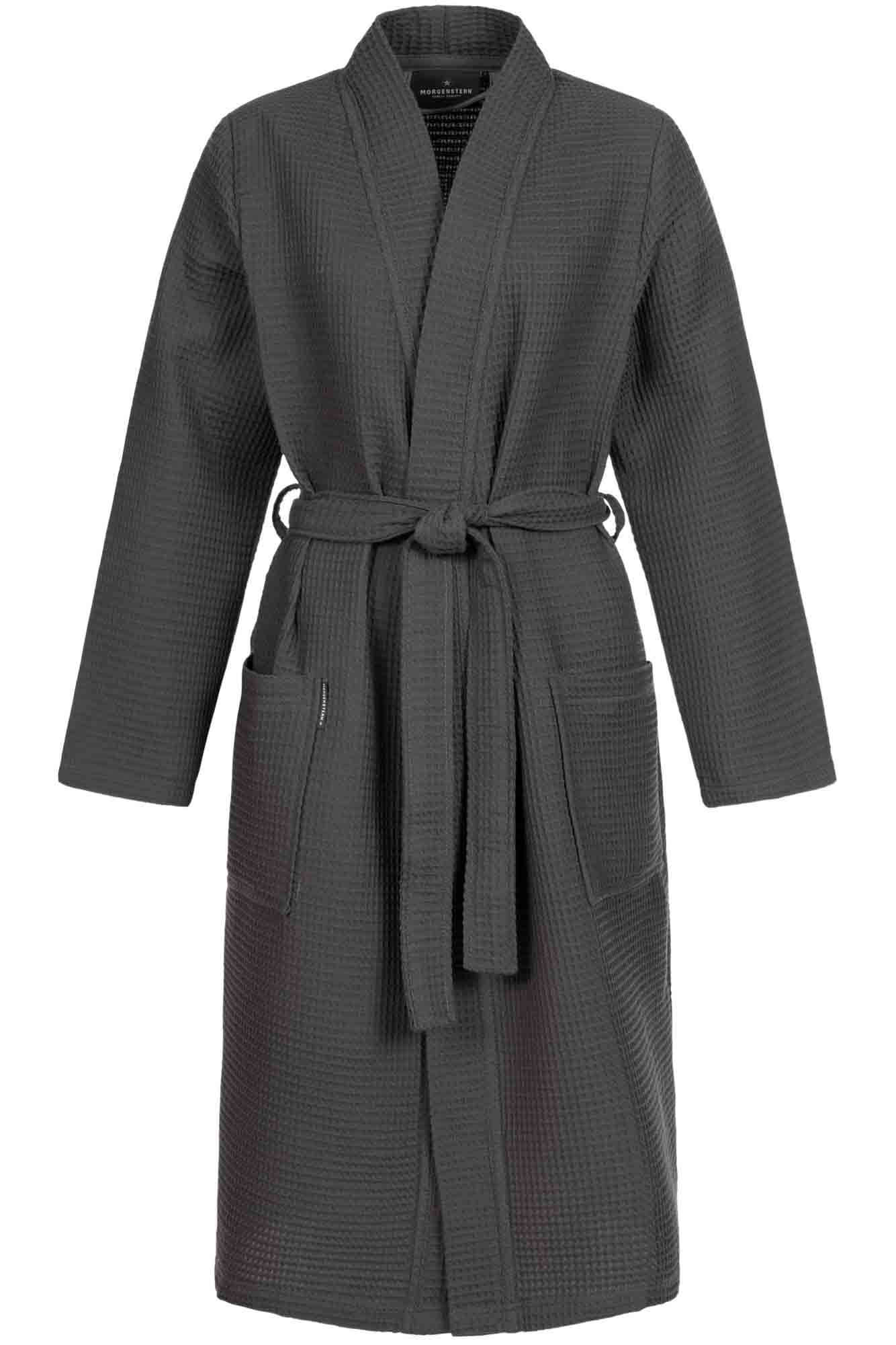 Morgenstern Kimono Bio-Bademantel Damen, Pikee, Paula, anthrazit Morgenstern Kimono Bio-Bademantel Damen, Pikee, Paula, anthrazit