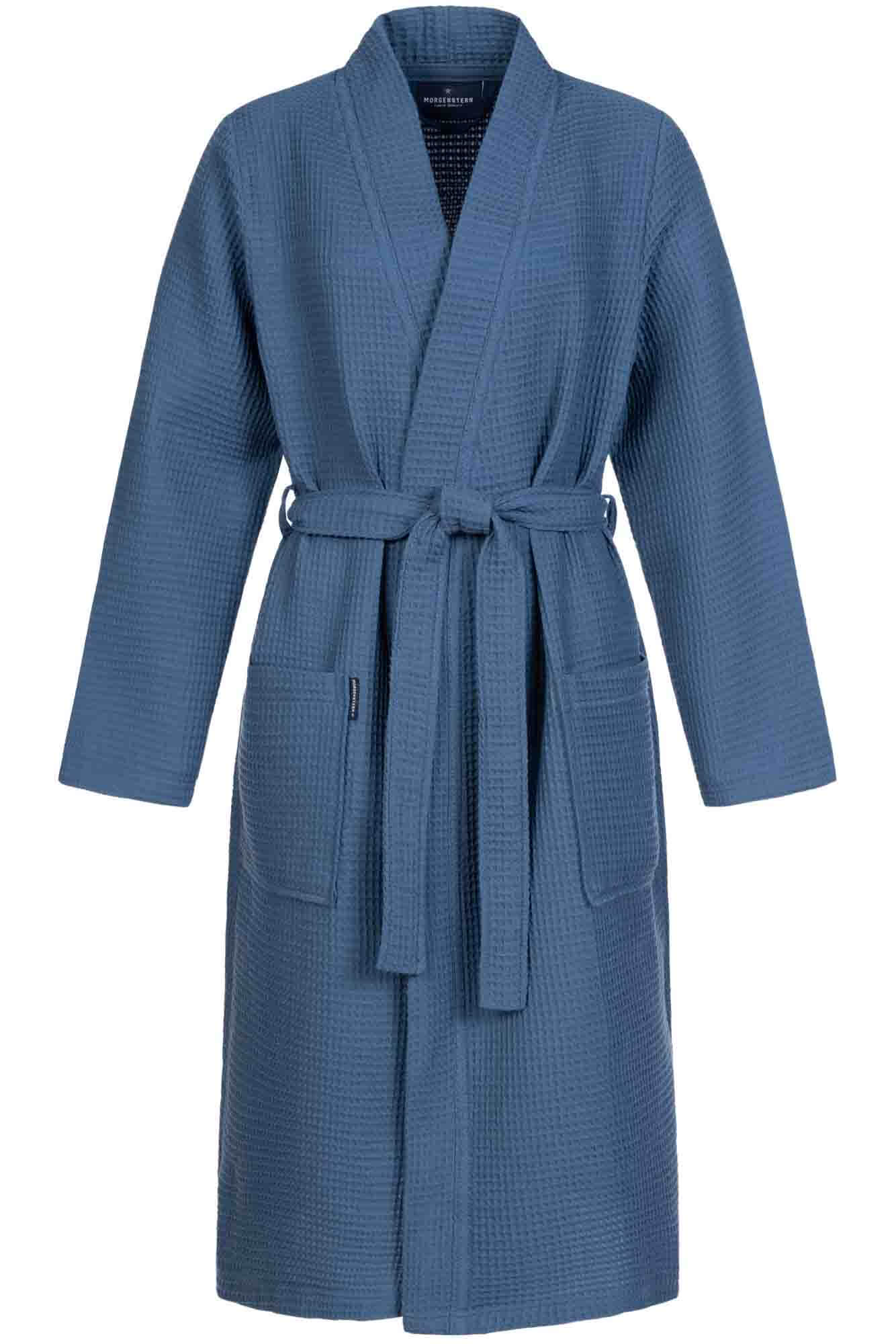 Morgenstern Kimono Bio-Bademantel Damen, Pikee, Paula, blau Morgenstern Kimono Bio-Bademantel Damen, Pikee, Paula, blau