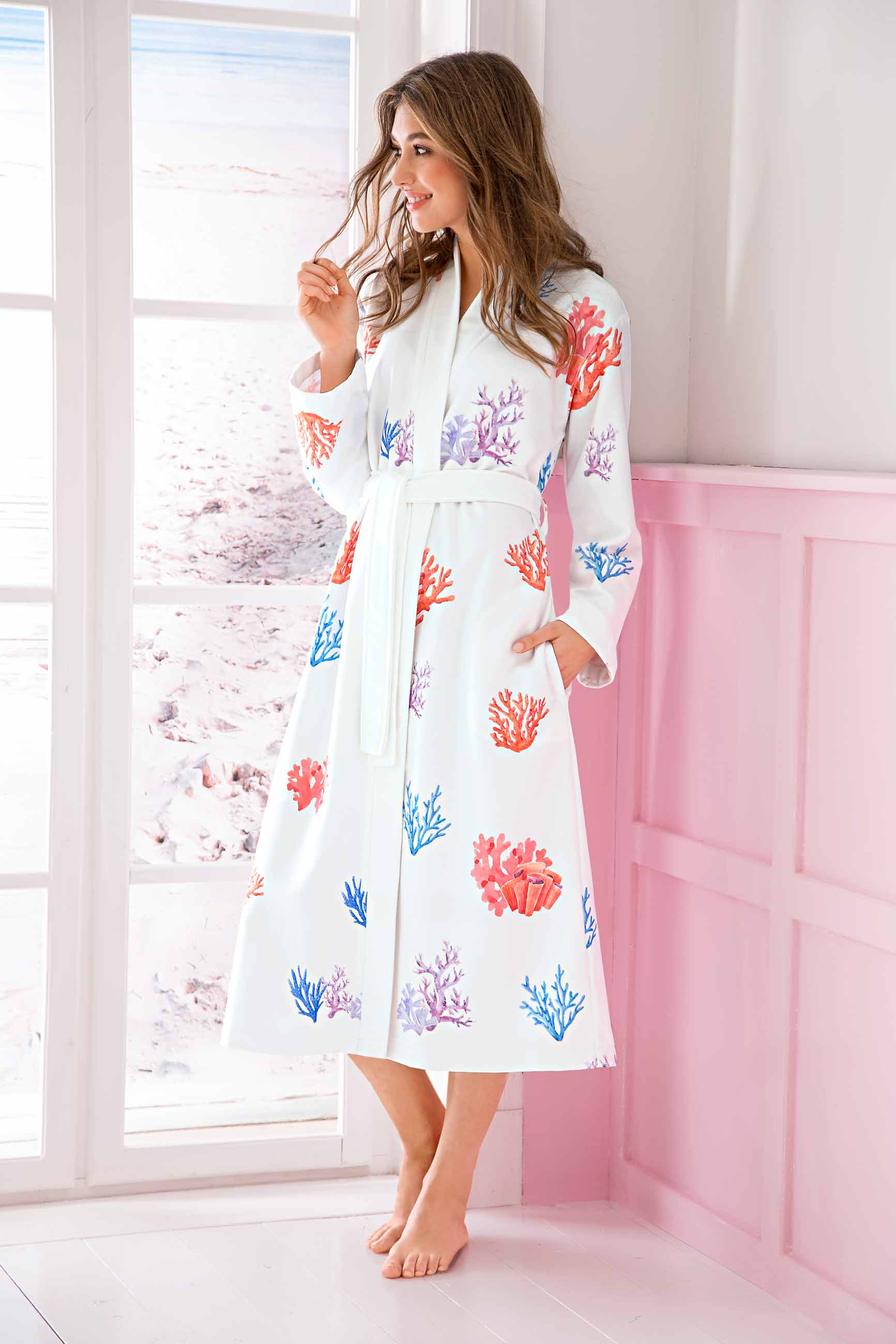 Morgenmantel Damen Kimono, Skylight leicht, Koralle, bunt Morgenmantel Damen Kimono, Skylight leicht, Koralle, bunt