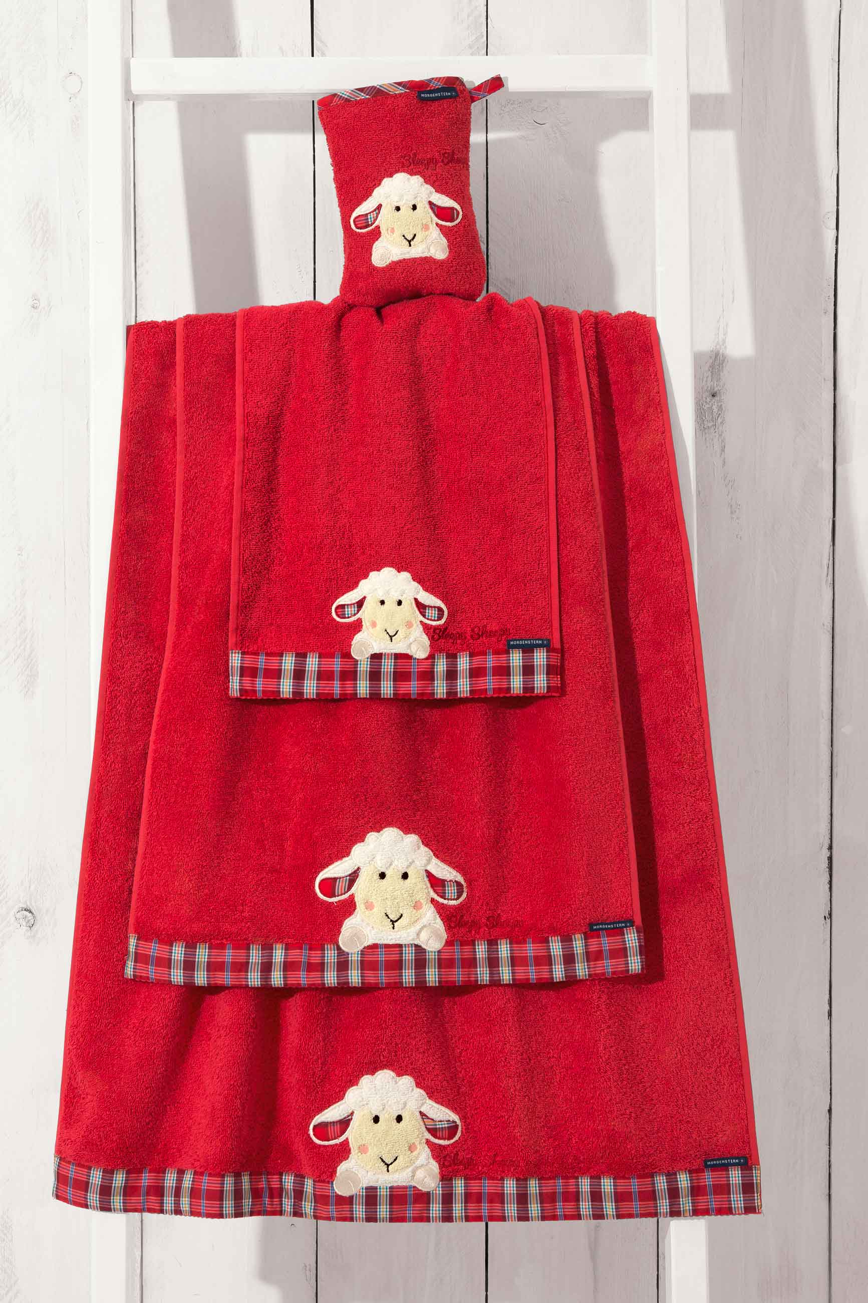 Morgenstern Kinderfrottier, reine Baumwolle, Sleepy Sheepy, rot Morgenstern Kinderfrottier, reine Baumwolle, Sleepy Sheepy, rot