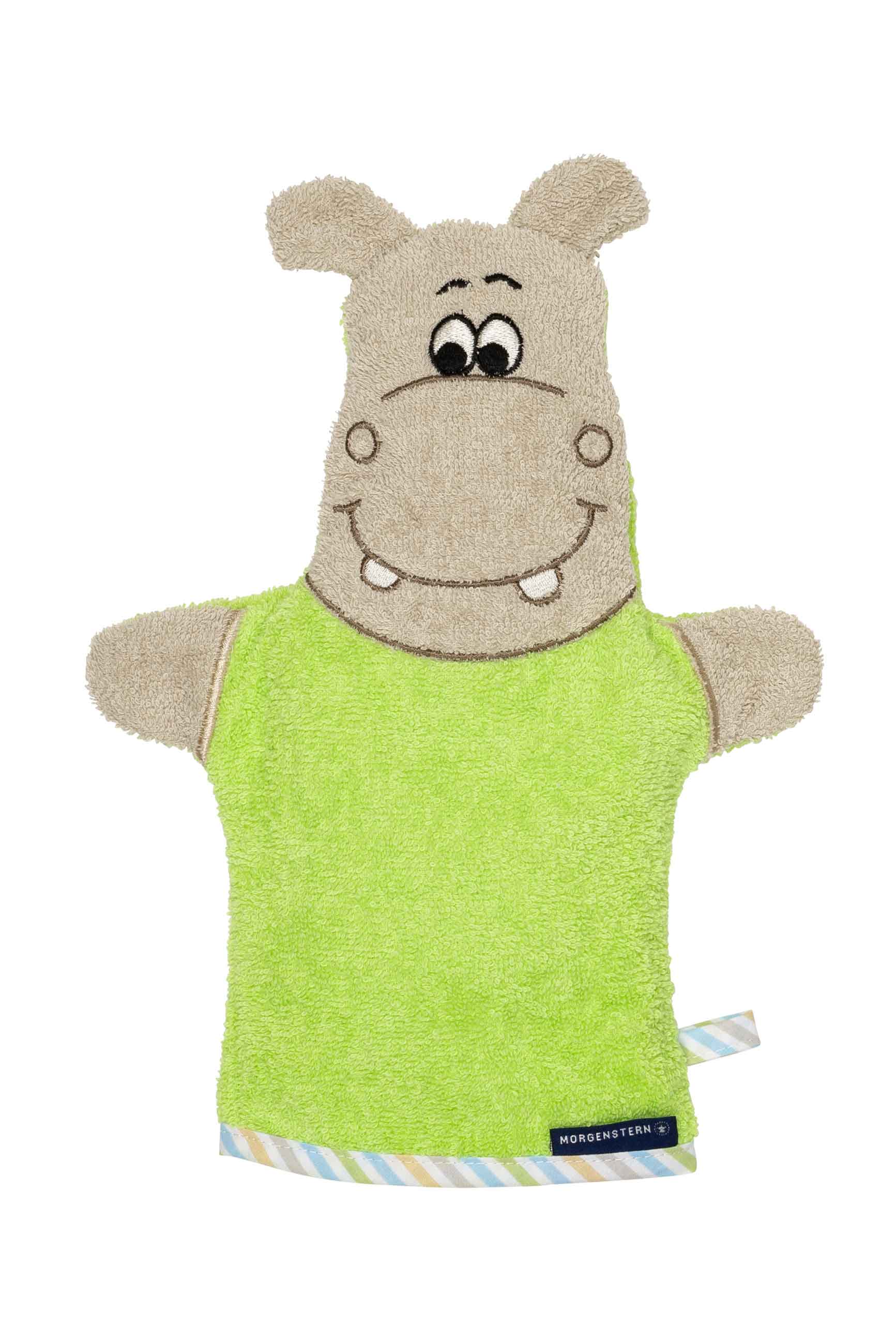 Morgenstern Waschfigur, reine Baumwolle, Hippo, grün Morgenstern Waschfigur, reine Baumwolle, Hippo, grün