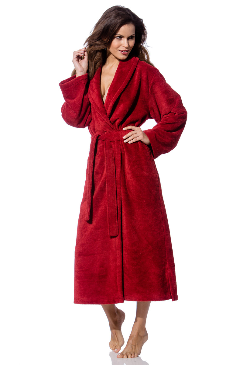 bademantel damen rot mit weißen punkten