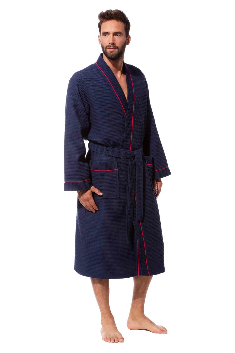 Bademantel Herren Waffelpique - Leichter Saunamantel Aus Baumwolle 120cm