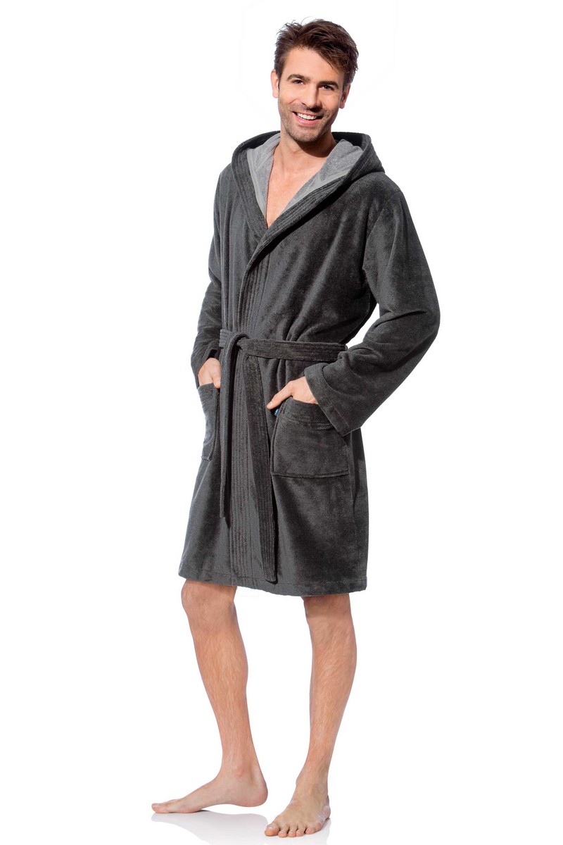 Kurzer Herren Bademantel • Grau •